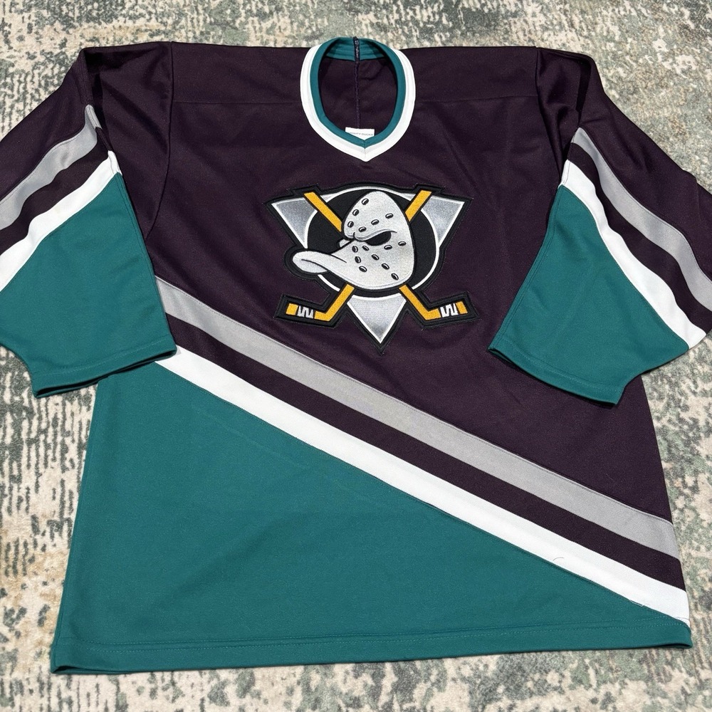 Vintage 90s Mighty Ducks of Anaheim CCM Maska Jersey Teal Eggplant M